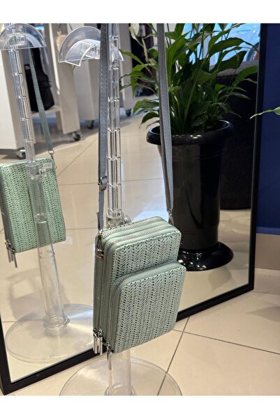 balbagss Women's Water Green Straw Design Phone Bag Multi-Purpose Shoulder Bag