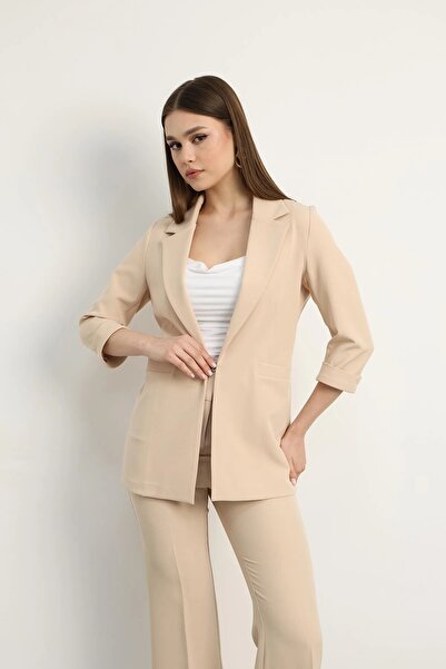 Swass Agrafl Three-Quarter Sleeve Beige Jacket
