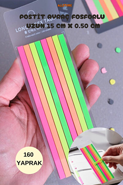 ALLStore Yeni Nesil Şeffaf Şerit Yapışkanlı Postit Neon 160 Yaprak