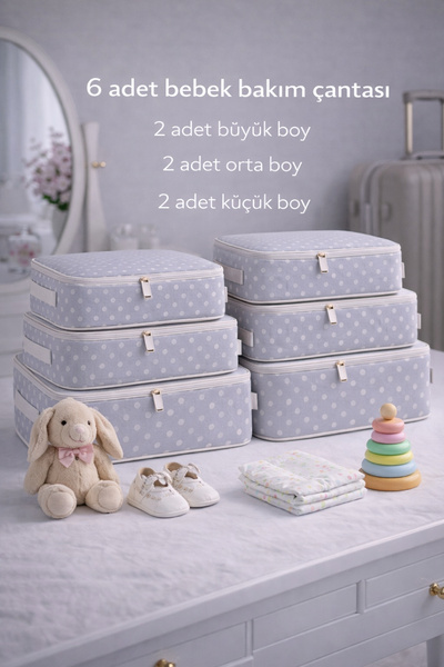 Lumtex Home Textile 6 Parça puantiye desenli - Doğum/Hastane Çıkış Çantası - ...