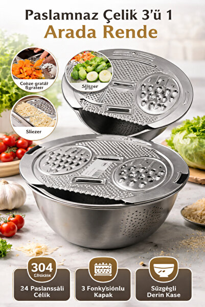 AAA Stainless Steel Multi-Purpose Grater – Deep Bowl Set with Strainer