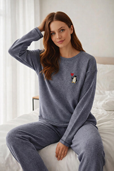 bendengiy Women's Long Sleeve Softel Soft Textured Pajama Set