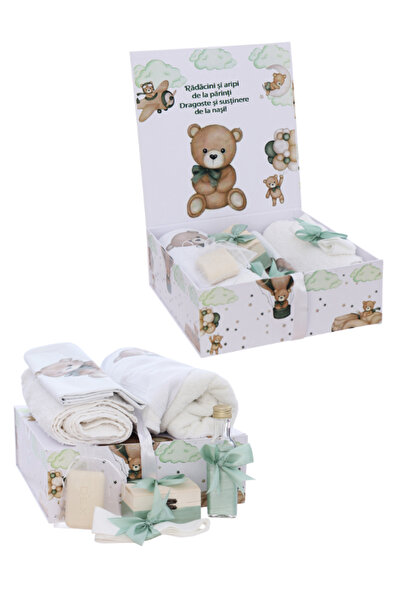 Flashmarket Trusou botez Băiețel 8 piese cu Ursuleț Verde Deschis – Set compl...