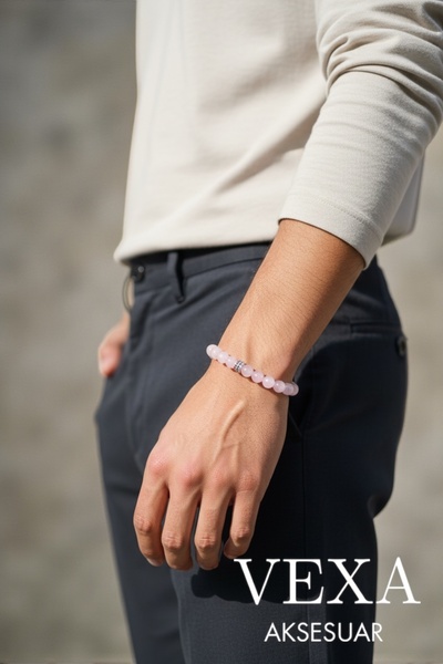 Vexa Aksesuar Pink Quartz Natural Stone Bracelet - Certified Stone - Luck Bra...