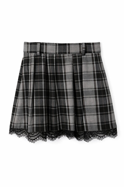 FREZZBİ Women's Plaid Ruched Pleated Mini Skirt
