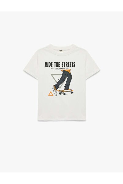 Koton Tricou cu mânecă scurtă, cu imprimeu cu skateboard, cu guler rotund din...