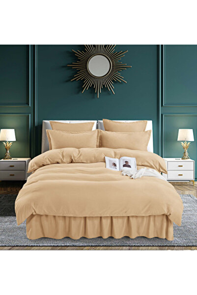 Inovius Luxury Ruffles Bedding for Double Bed Fine Cotton, Beige - JO468