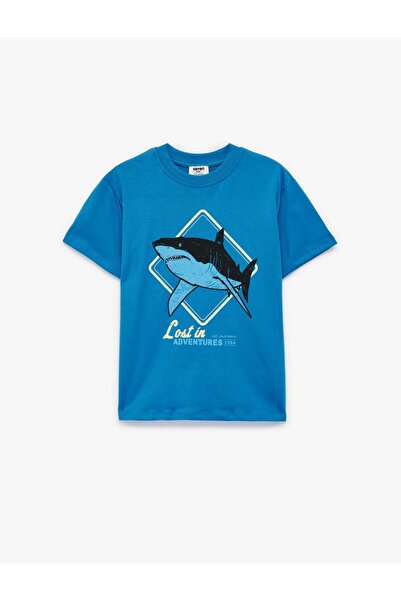 Koton Tricou pentru băieți, albastru marin, cu imprimeu rechin 6SKB10067TK