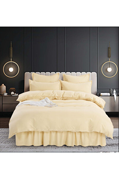 Inovius Luxury Ruffles Double Bed Linen Fine Cotton, Cream- JO462