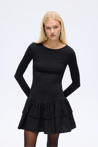 Quzu Дамска рокля с волани ELB00926, черна