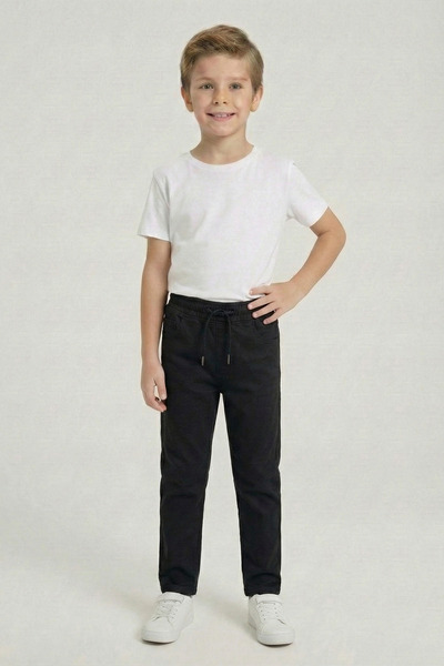 nacar çarşı Παντελόνι από λινό με ελαστική μέση και κορδόνια για αγόρια, μαύρ...