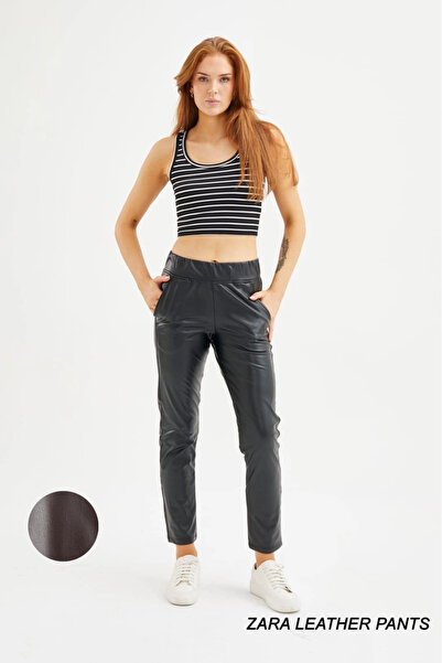 Miss Free Oroverde Women's Zr Leather Black Pants Leggings-Black