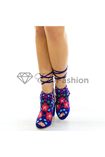 Elis Fashion Sandale albastre cu broderie si toc de 10.5 cm #4160