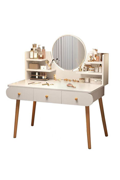 Three top online Masă de toaletă cosmetică cu oglindă, trei sertare, albă, 10...