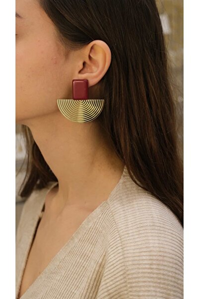 Jerie Gold Yelpaze Plaka Renk Detaylı Küpe