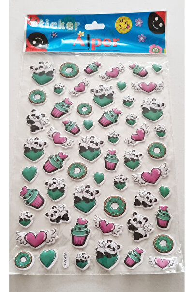 Modellino Konulu Sticker Kabartmalı Sitikır A4 Boy Yapıştırma Etiket-3'lü Panda Sticker-ALP-556-557-211