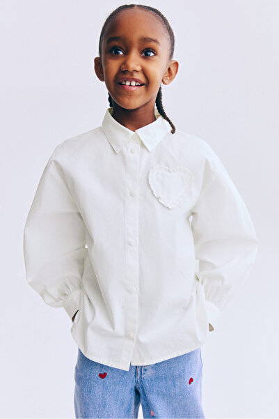 H&M Kalp Aplikeli Poplin Gömlek