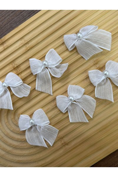 E Elmas Linen Ribbon Bow with Pearls 25 Pieces