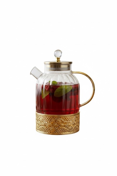mawfoor طقم ابريق شاي زجاج مع قاعدة تسخين 1.5L