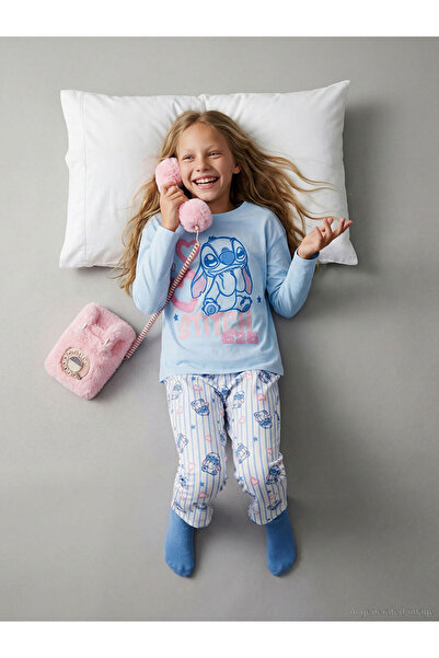LC Waikiki Set de pijamale pentru fete cu imprimeu Stitch, Sparkling Choices,...