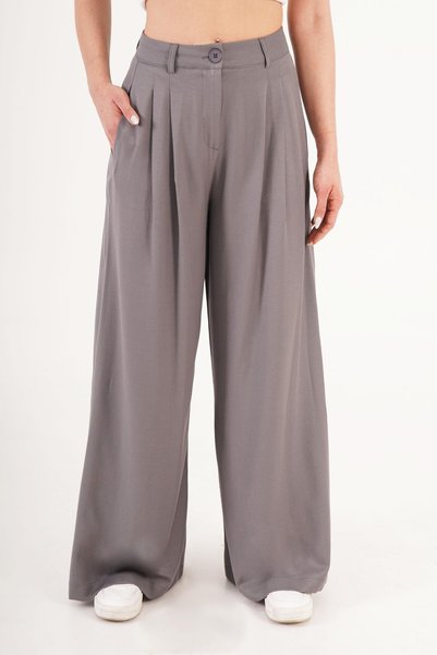 Hipo Trend Double Pleated High Waist Gray Palazzo Pants