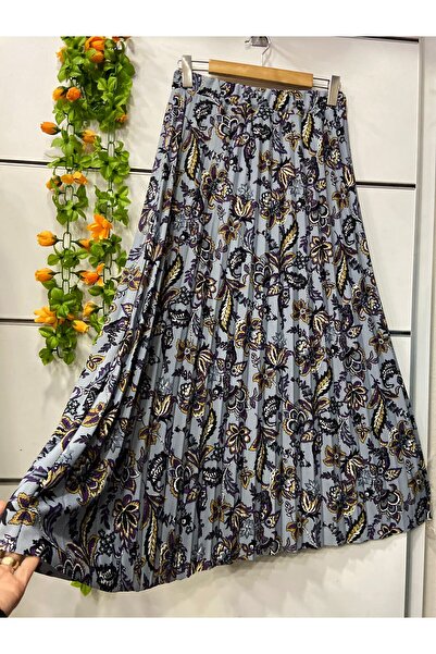 edu collection Patterned Crepe Pleated Skirt with Lining