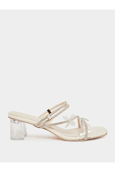 Take Two By Styli Women Beige Rhinestone Block Heel Sandals