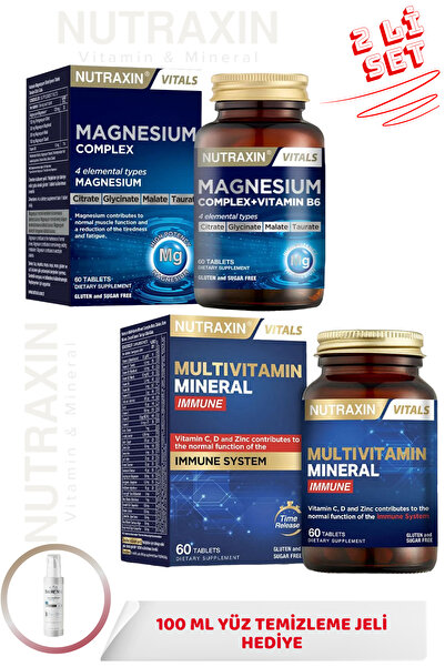 Nutraxin Magnezyum Complex 60 Tablet & Mineral Immun 60 Tablet + 100 Ml Yüz Y...