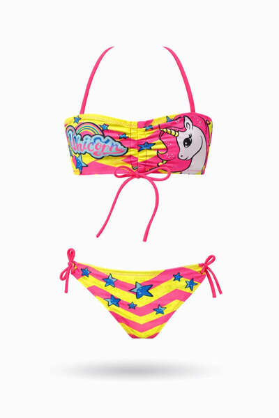 hazelin Girl's Pink Unicorn Patterned Strapless Bikini Set for Ages 2-8 Hzl24...