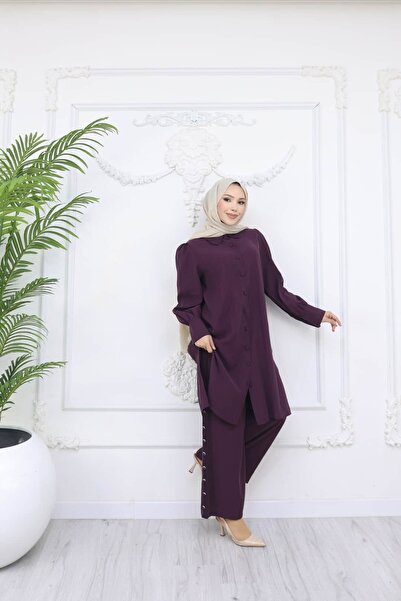 ankanoor Cupra Modal Buttoned Tunic Trouser Set Anka268668