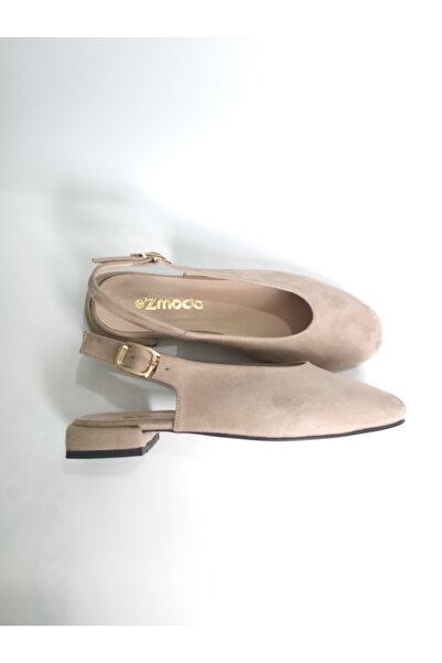 ezmoda Bej süet arka açik tokalı babet