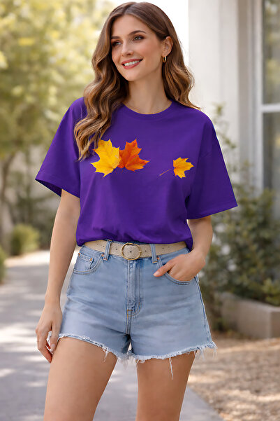 ArtYus Autumn Leaf Printed Cotton Relaxed Fit Round Neck Unisex T-Shirt