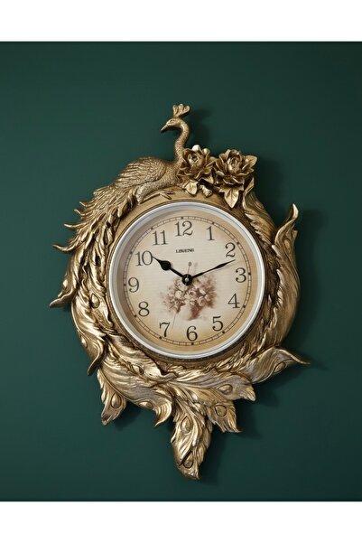 Elips Hediyelik DEKORATİF TAVUSKUŞLU DUVAR SAATİ 80*56 CM