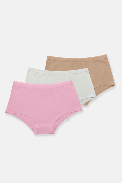 Malabadi Women's Skin Ecru Pink 3-Pack Wide Edge Non-Marking Modal Panties 3m...