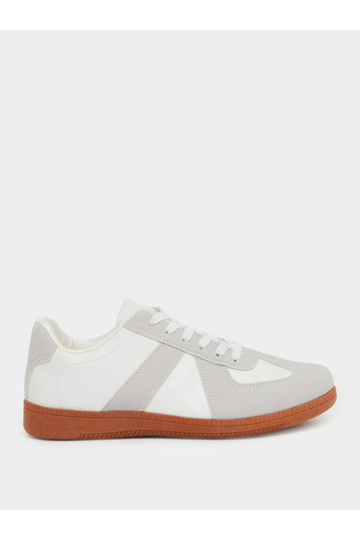 Styli Women Beige Retro Lace-Up Sneakers