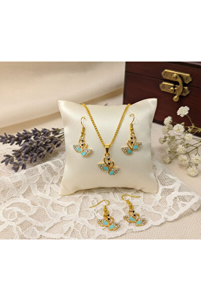 Shiklik 2-Piece Gold Color Zircon Stone Peacock Model Jewelry Set - 60 cm Nec...
