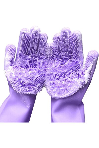 Generic زوج من قفازات تنظيف الأطباق السحرية الإسفنجية، فرشاة سيليكون قابلة لإ...