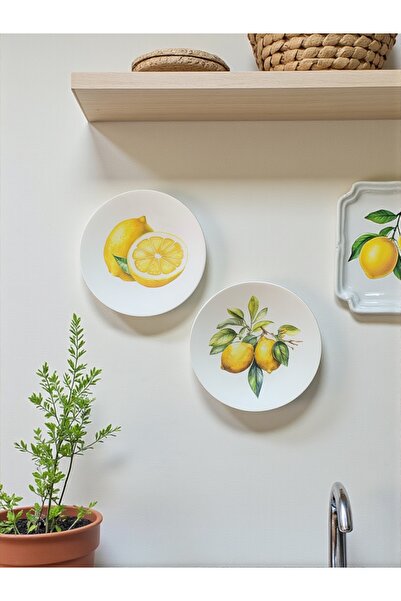 unique florya 2'li Set Duvar Tabağı Küçük Boy Limon Temalı Dekoratif Mutfak D...