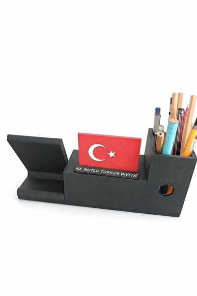 Masaüstü İsimlik Organizer – Kişiye Özel Yazılı - Kalemlik, Telefon Standı ve Türk Bayrağı