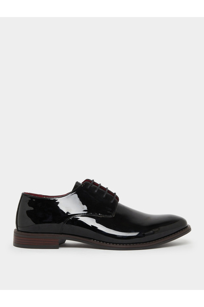 Styli Men Black Patent Derby Shoes