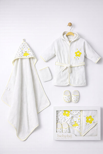Babybal Kapüşonlu Bebek Bornoz Seti 4’lü (Bornoz + Havlu + Terlik + Kese)