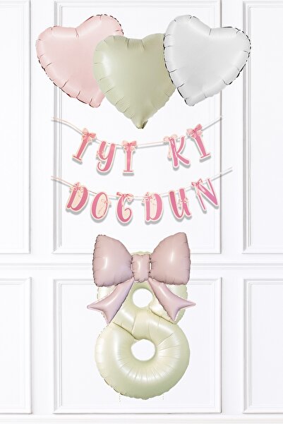 PEKSHOP Pink Bow Concept Birthday Balloon Set Set223
