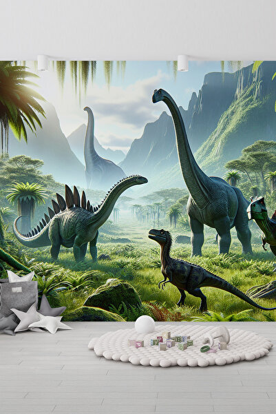 dreamwall 3D Efektli Dev Dinozorlar Dünyası Çocuk Odası Duvar Kağıdı
