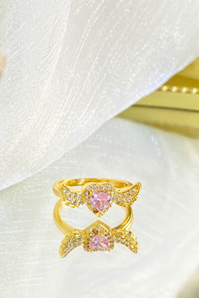 Parantez Aksesuar Zircon Stone Angel Wing Pink Heart Valentine's Day Adjustab...