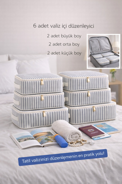 Spartek home textile 6 Parça Çizgili 1.KALİTE -Seyahat Valiz Bavul Organizer ...
