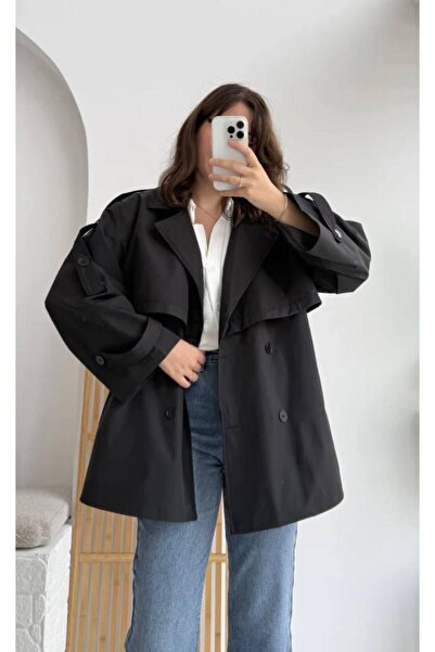 MAESTRO WOMAN Γυναικεία κοντή καμπαρντίνα με μαύρη ζώνη και τσέπες