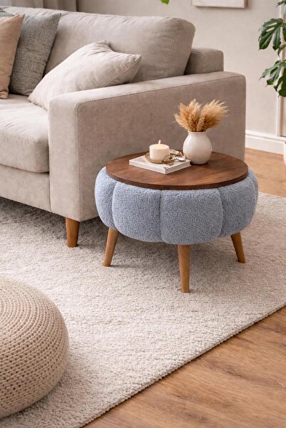 KOKİ DESİGN Papatya Wellsoft Gri Kumaş Kaplamalı Yuvarlak Çap 45 cm Yan Sehpa