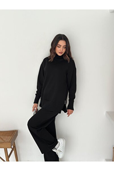 ROG Women's Knitwear Detailed Modal High Waist Soft Texture Bottom Top Set