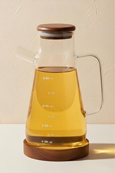 Atbyhome Borosilicate Glass Oil Dispenser with Acacia Lid and Acacia Stand – ...