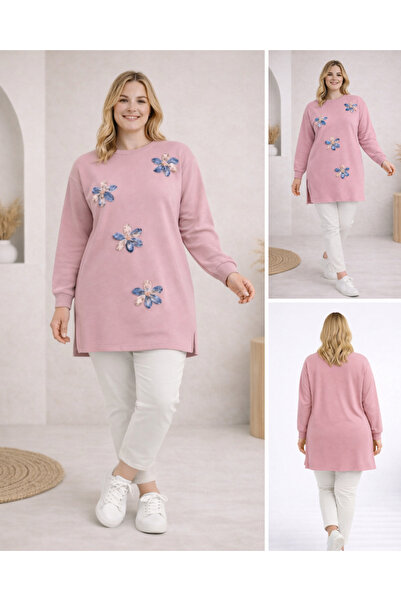 Birol Triko Women's Powder Slit Tunic with Floral Accessories